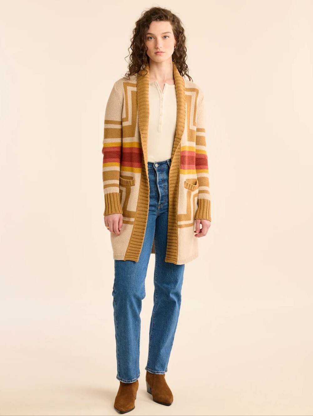 Pendleton Harding Wool Blend Open Cardigan Sandshell Small - Picture 2 of 11